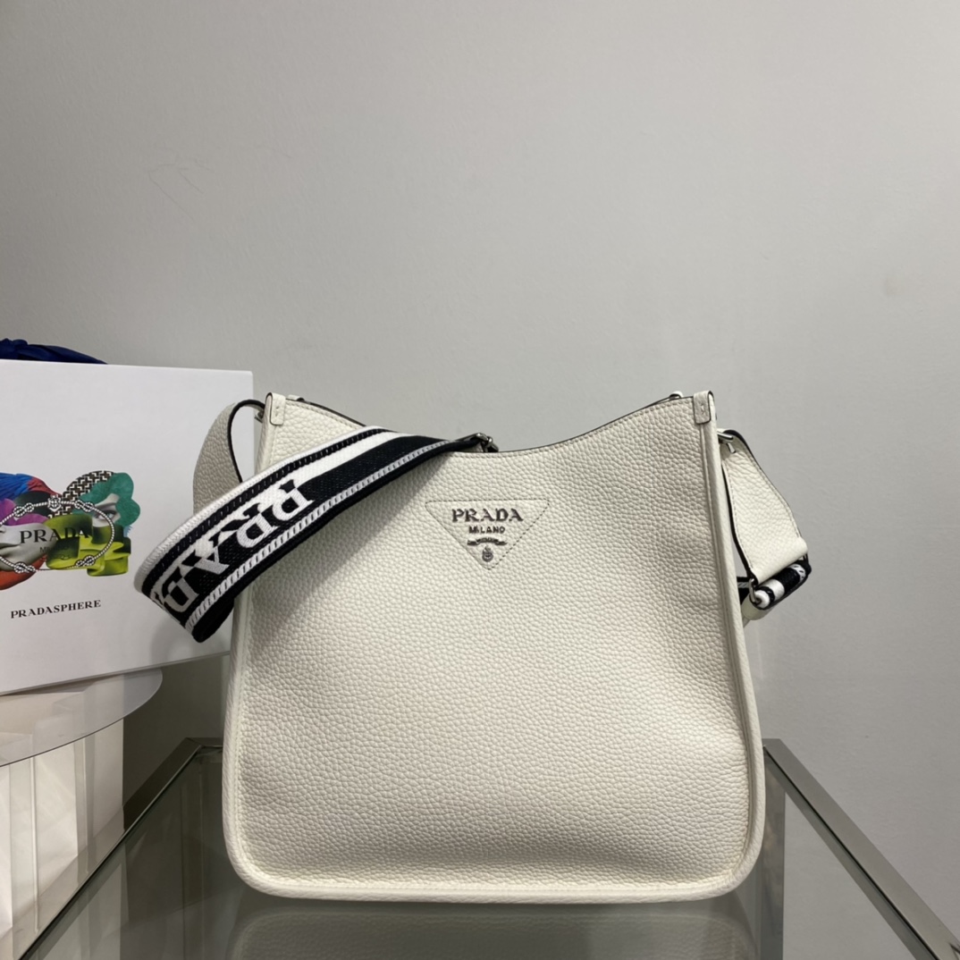 Prada Soft Leather Hobo Bag Shoulder Bag White 1BC073